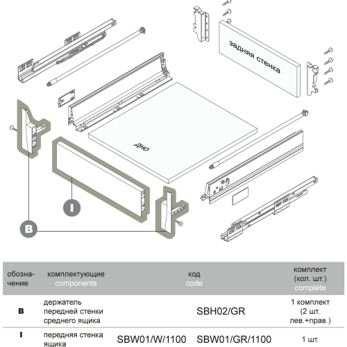 Передняя стенка ящика SWIMBOX SBW01/W/1100 Передняя стенка ящика SWIMBOX SBW01/W/1100